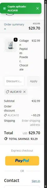ALICIA10 coupon verification screenshot