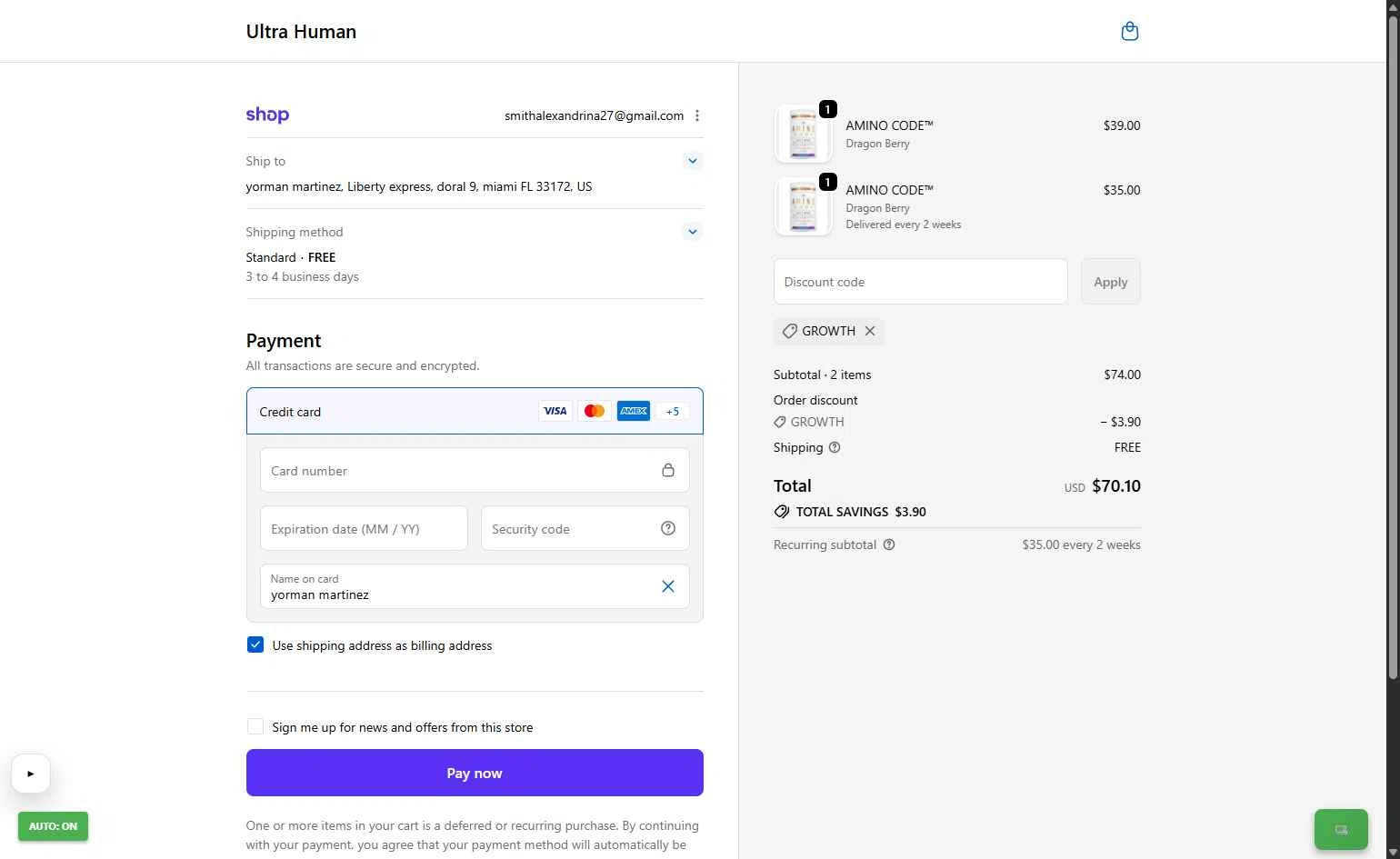 Ultra Human checkout page showing Ultra Human discount code box | Screenshot taken by SimplyCodes community member on Jan 22, 2026