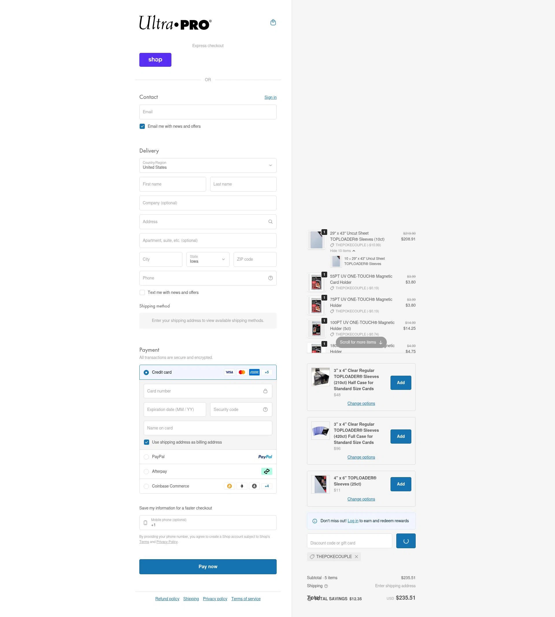 Ultra Pro checkout page showing Ultra Pro discount code box | Screenshot taken by SimplyCodes community member on Feb 3, 2026