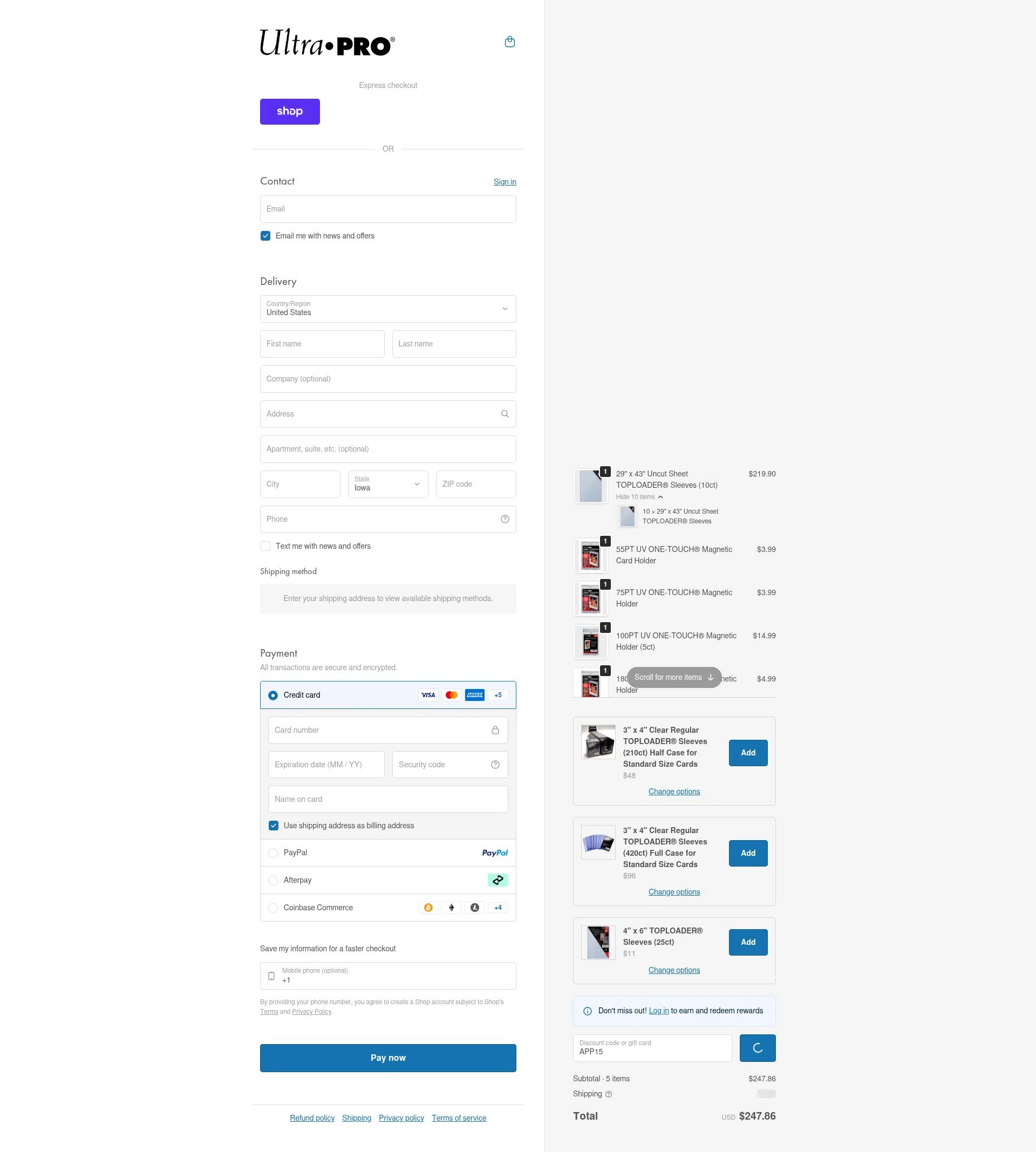 Ultra Pro checkout page showing Ultra Pro discount code box | Screenshot taken by SimplyCodes community member on Feb 7, 2026