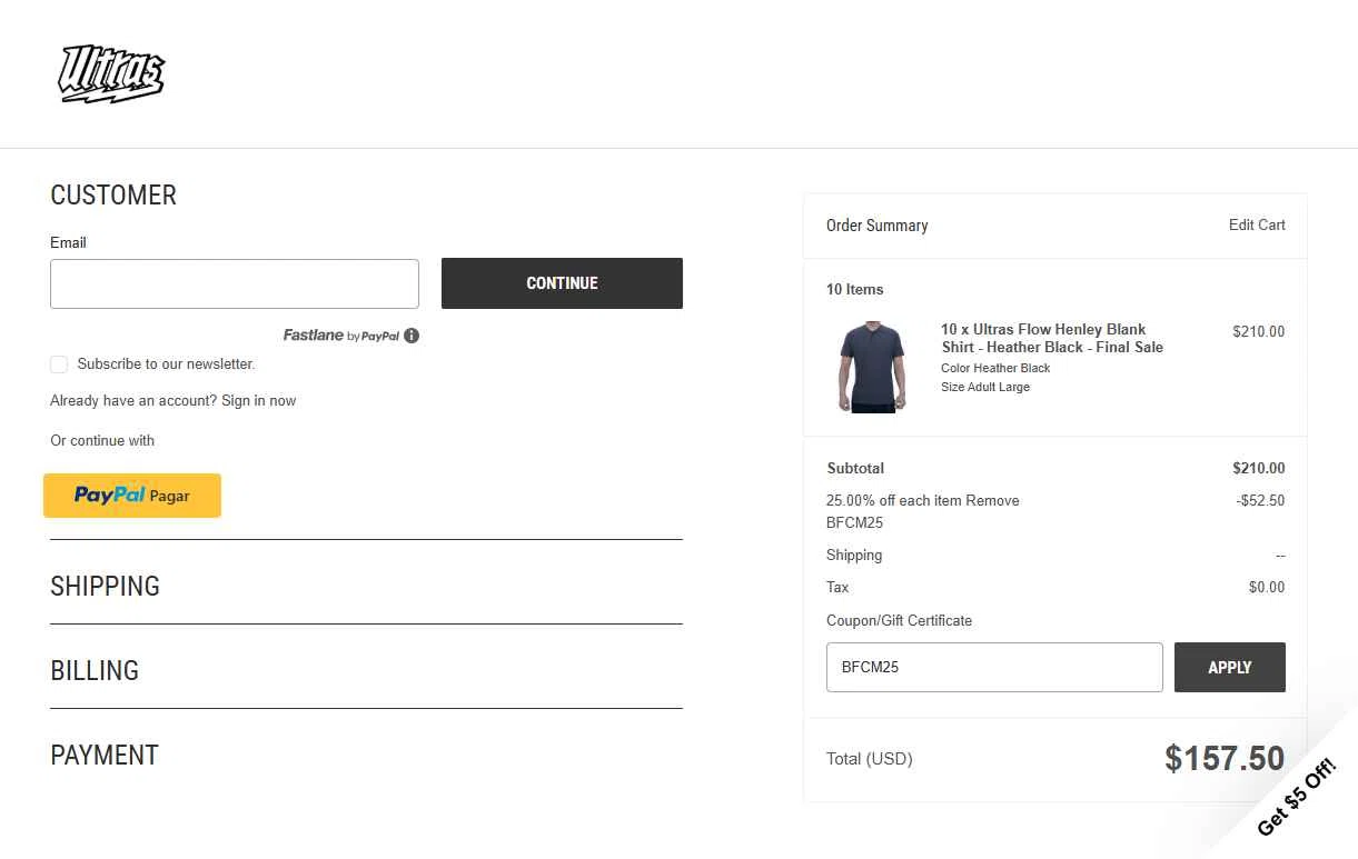 Ultras checkout page showing Ultras coupon code box | Screenshot taken by SimplyCodes community member on Nov 23, 2025