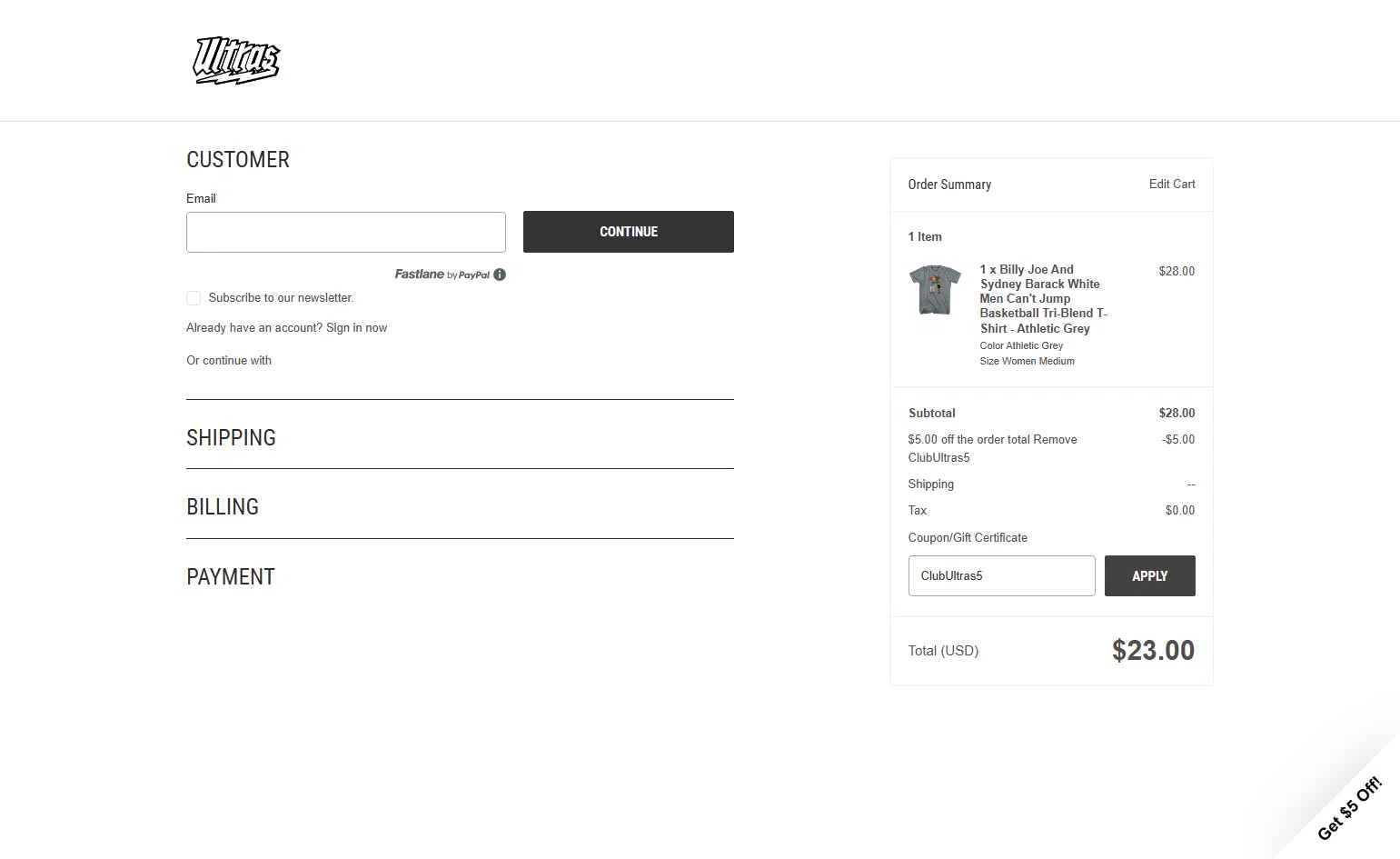 Ultras checkout page showing Ultras coupon code box | Screenshot taken by SimplyCodes community member on Nov 5, 2025