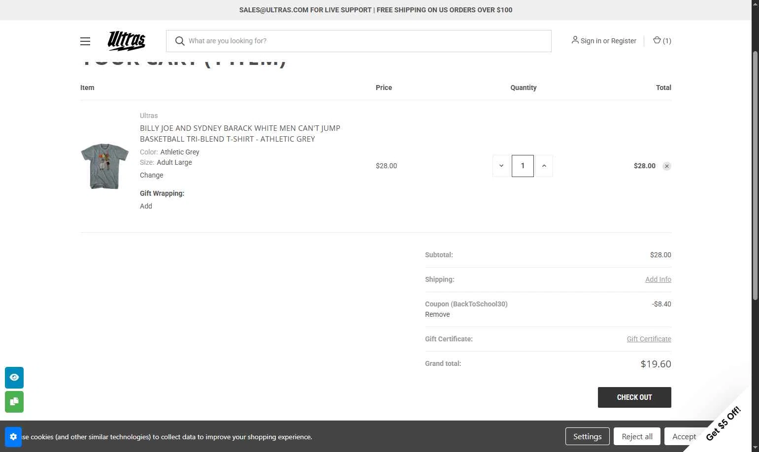 Ultras checkout page showing Ultras coupon code box | Screenshot taken by SimplyCodes community member on Oct 21, 2025