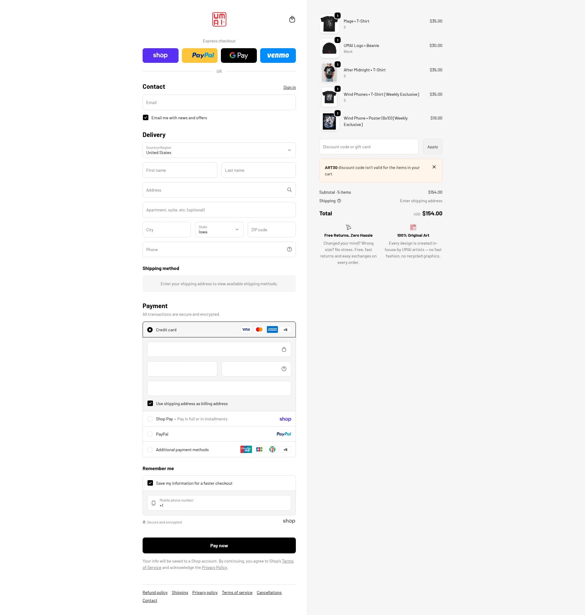Umai Clothing checkout page showing Umai Clothing discount code box | Screenshot taken by SimplyCodes community member on Jan 28, 2026