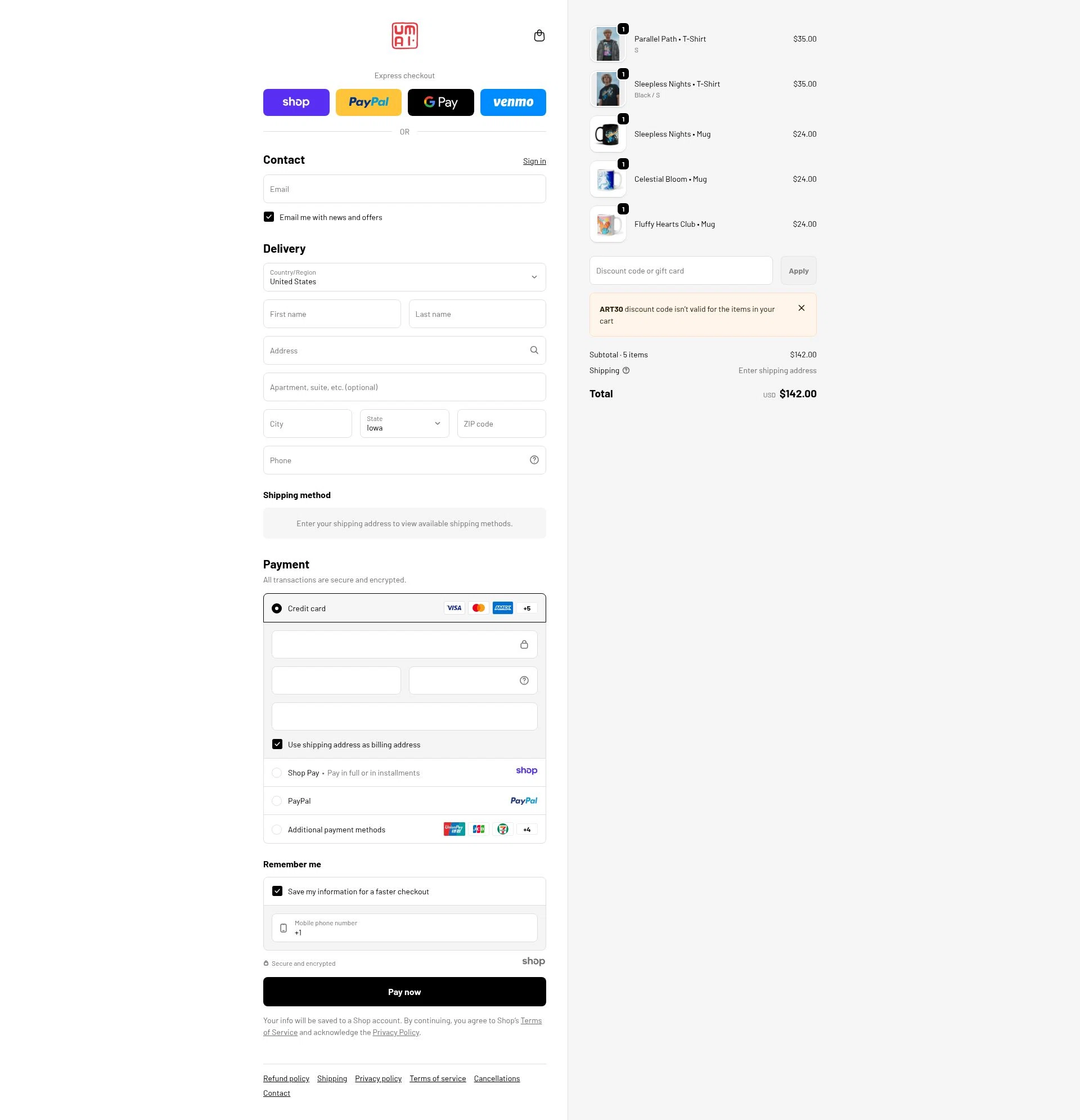 Umai Clothing checkout page showing Umai Clothing discount code box | Screenshot taken by SimplyCodes community member on Dec 29, 2025