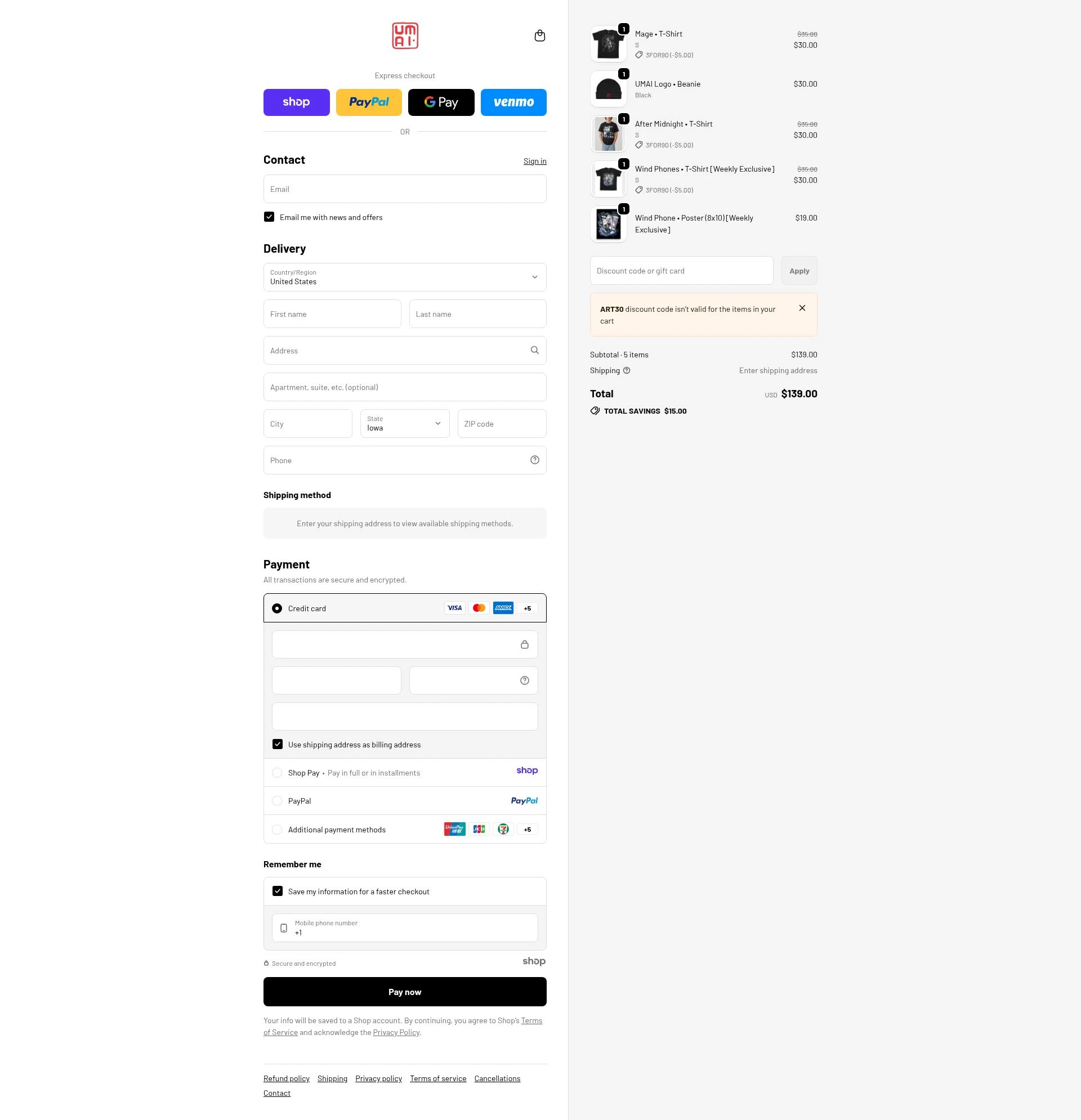 Umai Clothing checkout page showing Umai Clothing discount code box | Screenshot taken by SimplyCodes community member on Jan 13, 2026