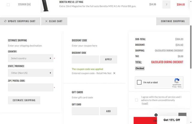 Umarex Usa checkout page showing Umarex Usa discount code box | Screenshot taken by SimplyCodes community member on Aug 18, 2025