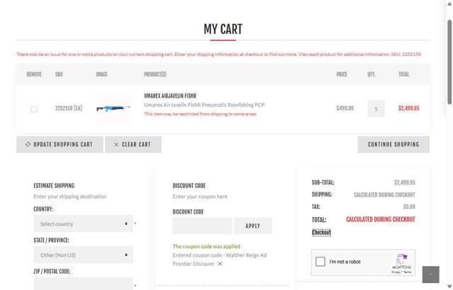 Umarex Usa checkout page showing Umarex Usa discount code box | Screenshot taken by SimplyCodes community member on Jul 30, 2025