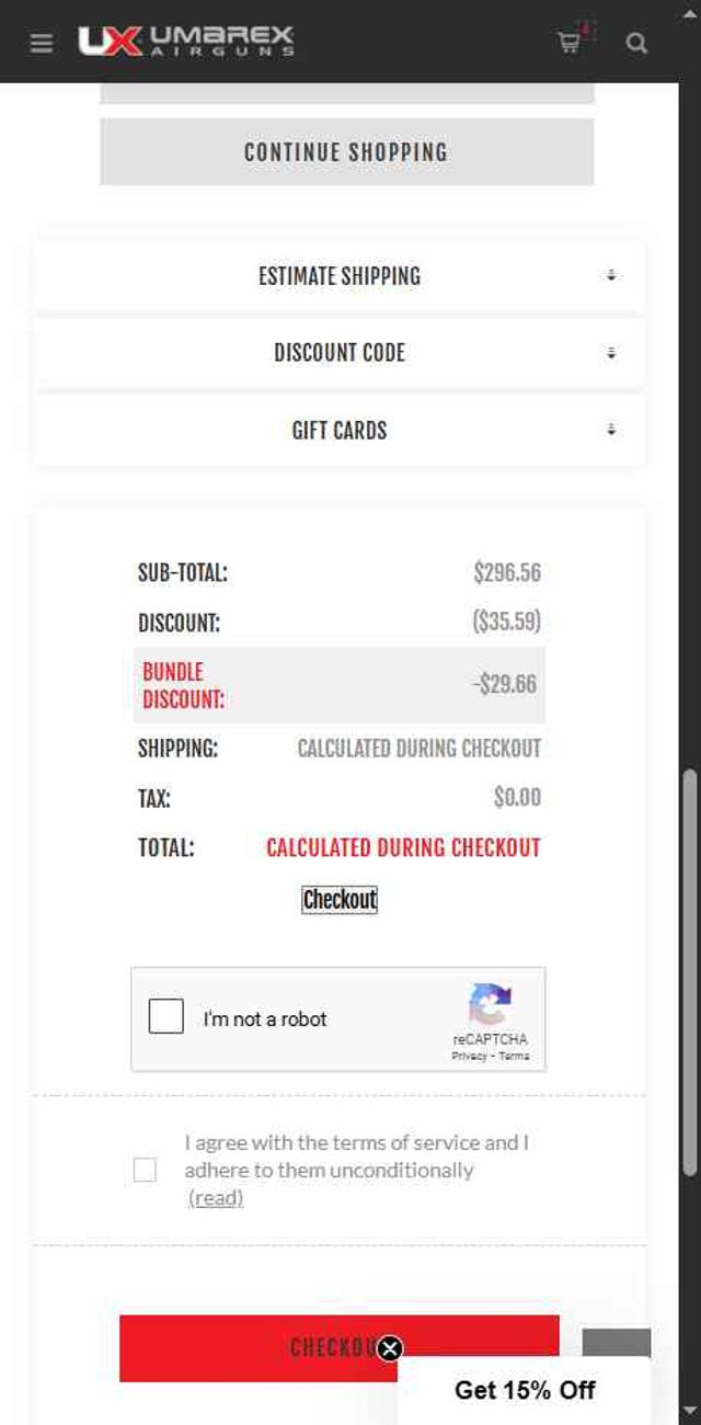 Umarex Usa checkout page showing Umarex Usa discount code box | Screenshot taken by SimplyCodes community member on Sep 9, 2025