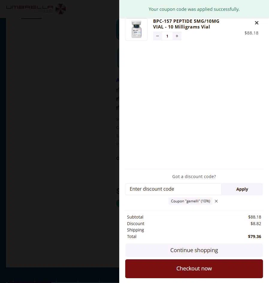 UMBRELLA Labs checkout page showing UMBRELLA Labs discount code box | Screenshot taken by SimplyCodes community member on Nov 18, 2025