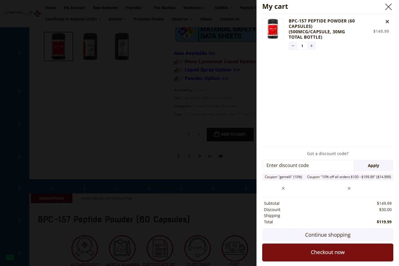 UMBRELLA Labs checkout page showing UMBRELLA Labs discount code box | Screenshot taken by SimplyCodes community member on Dec 6, 2025