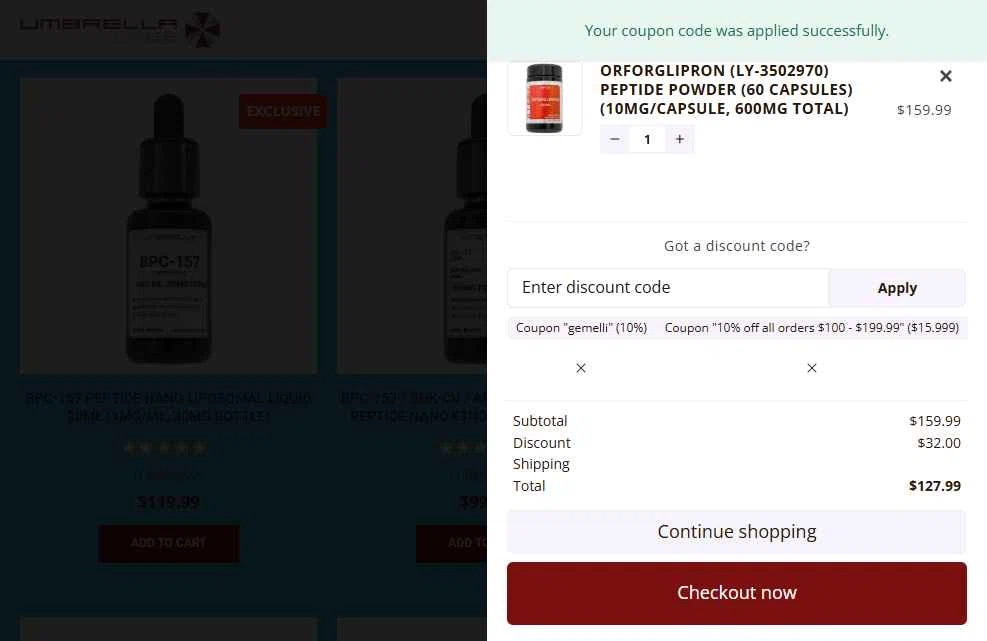 UMBRELLA Labs checkout page showing UMBRELLA Labs discount code box | Screenshot taken by SimplyCodes community member on Jan 5, 2026