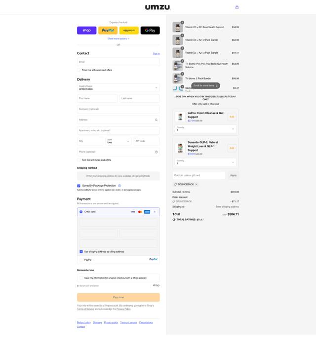 UMZU checkout page showing UMZU discount code box | Screenshot taken by SimplyCodes community member on Sep 10, 2025