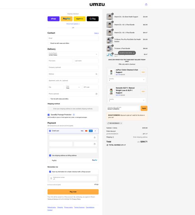 UMZU checkout page showing UMZU discount code box | Screenshot taken by SimplyCodes community member on Sep 10, 2025