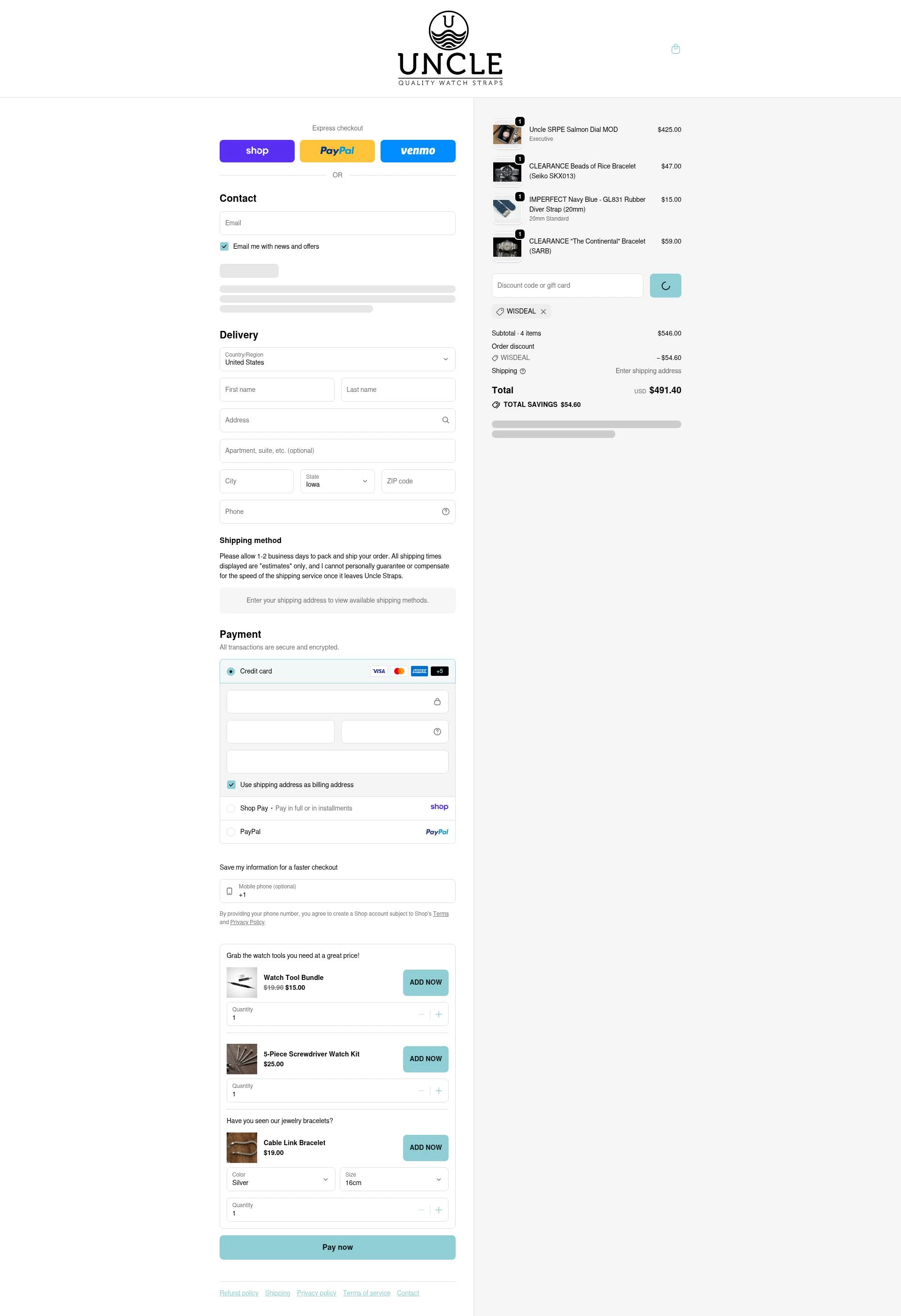 Uncle Straps checkout page showing Uncle Straps discount code box | Screenshot taken by SimplyCodes community member on Jan 13, 2026