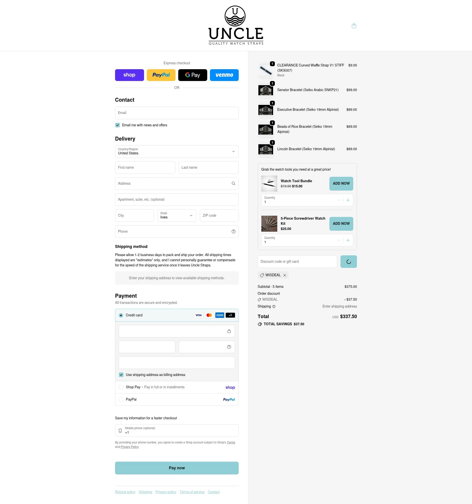 Uncle Straps checkout page showing Uncle Straps discount code box | Screenshot taken by SimplyCodes community member on Feb 5, 2026