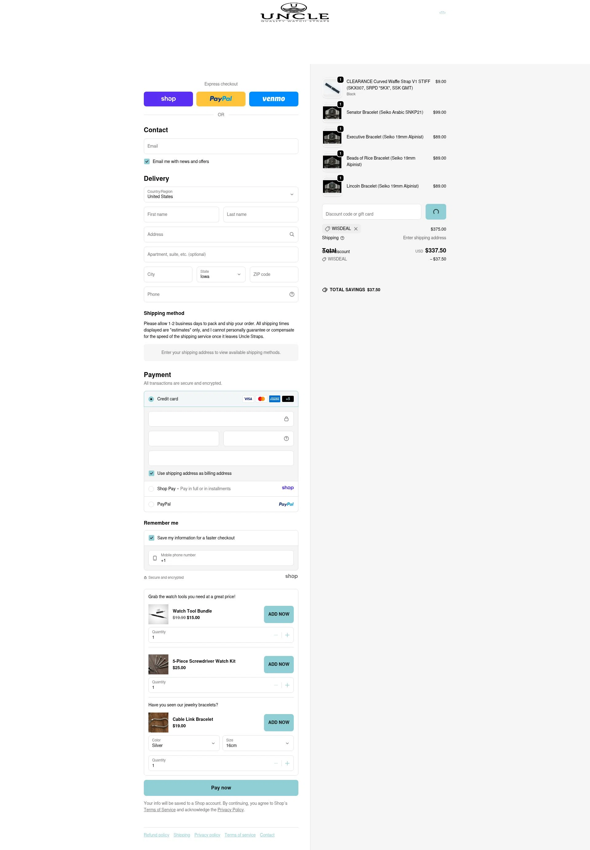 Uncle Straps checkout page showing Uncle Straps discount code box | Screenshot taken by SimplyCodes community member on Jan 18, 2026