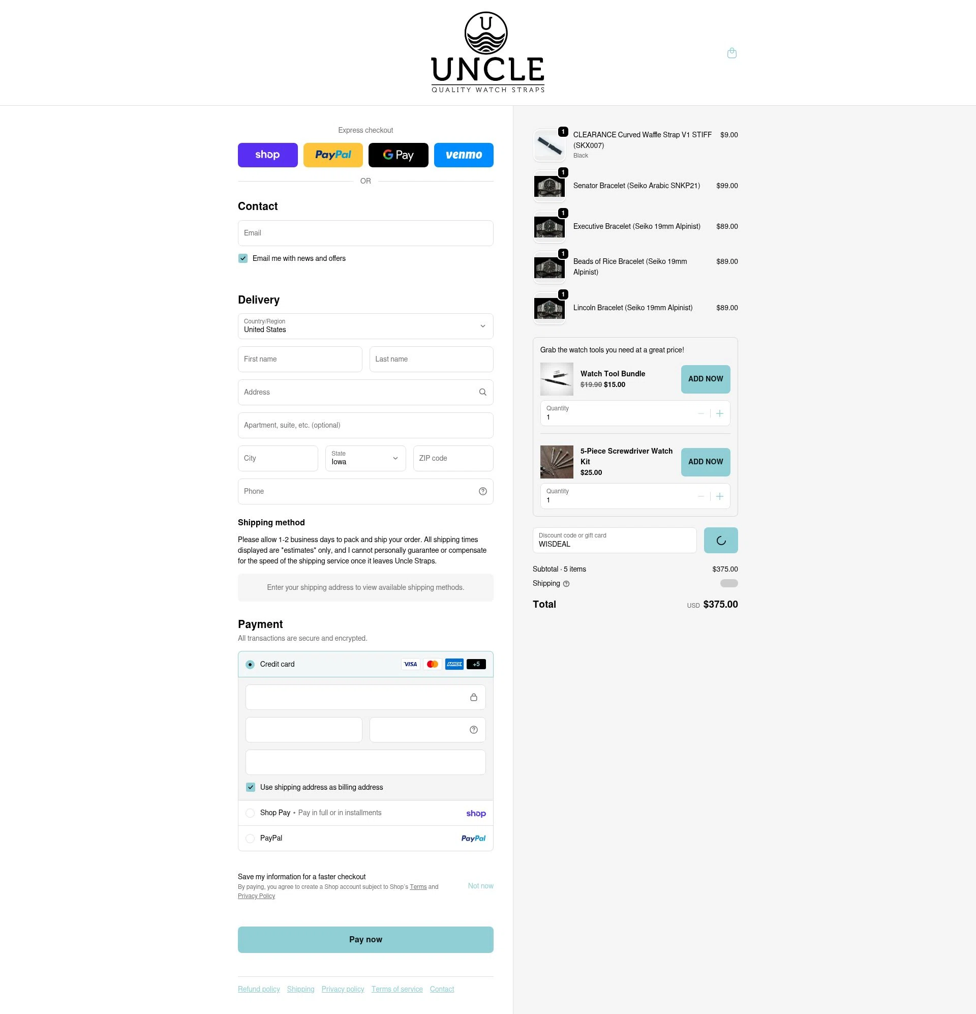 Uncle Straps checkout page showing Uncle Straps discount code box | Screenshot taken by SimplyCodes community member on Feb 14, 2026