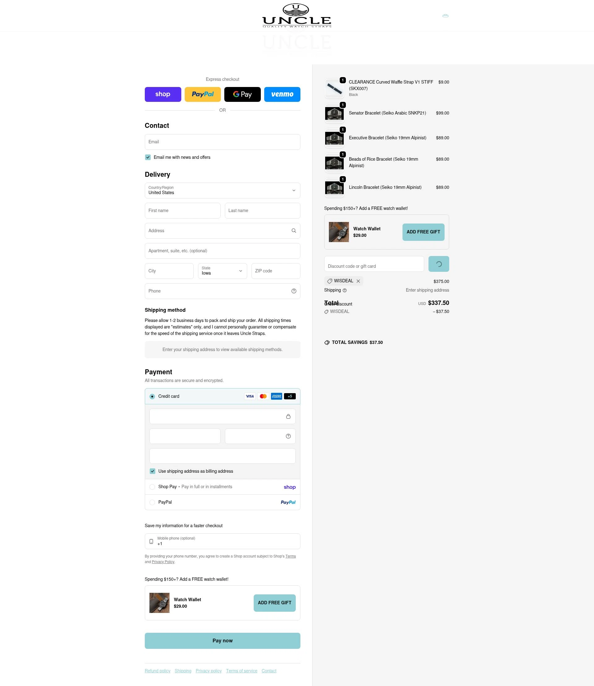 Uncle Straps checkout page showing Uncle Straps discount code box | Screenshot taken by SimplyCodes community member on Feb 1, 2026