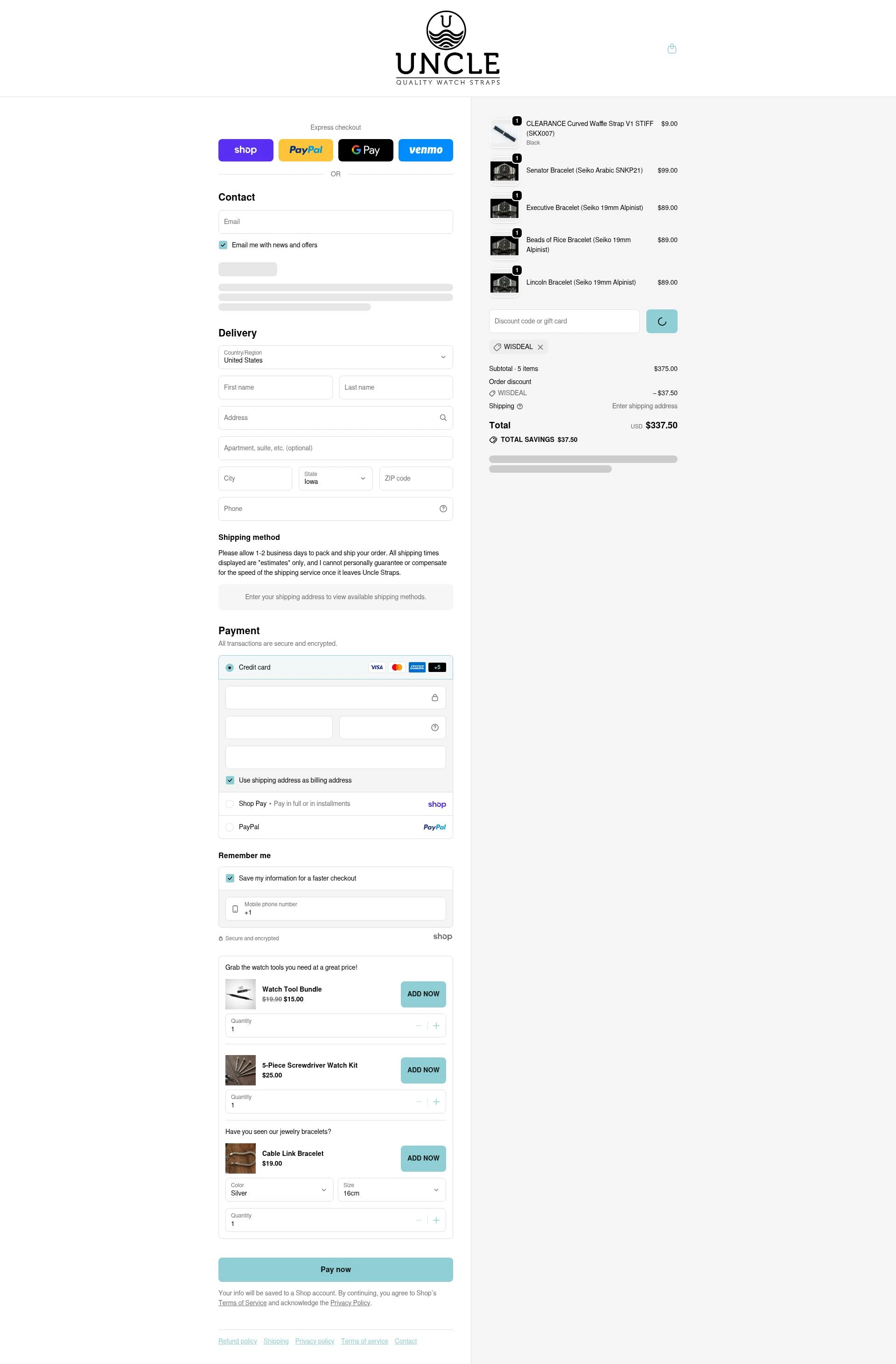 Uncle Straps checkout page showing Uncle Straps discount code box | Screenshot taken by SimplyCodes community member on Jan 23, 2026