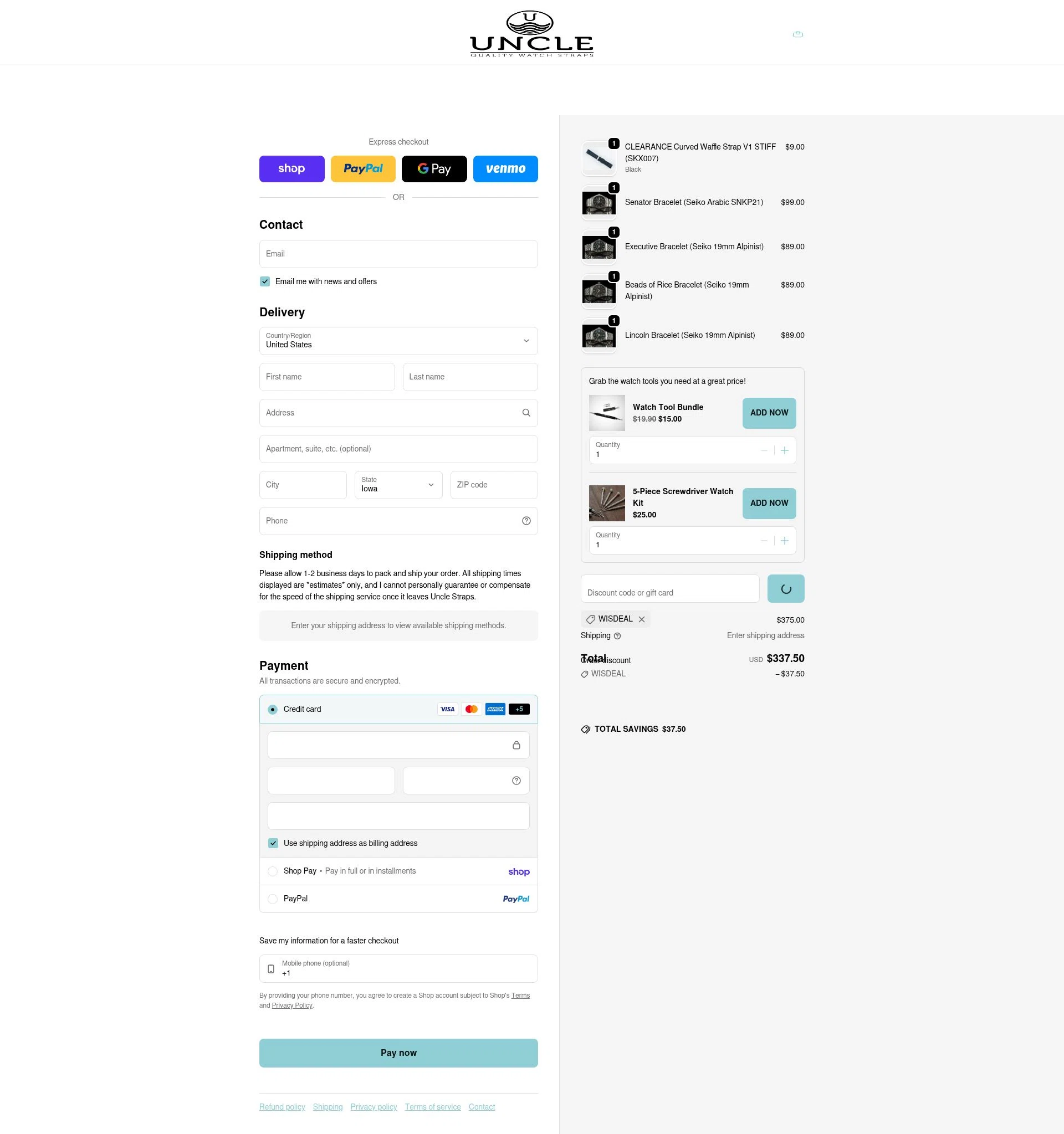 Uncle Straps checkout page showing Uncle Straps discount code box | Screenshot taken by SimplyCodes community member on Feb 10, 2026