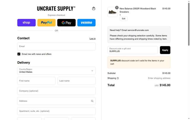 Uncrate checkout page showing Uncrate discount code box | Screenshot taken by SimplyCodes community member on Sep 3, 2025