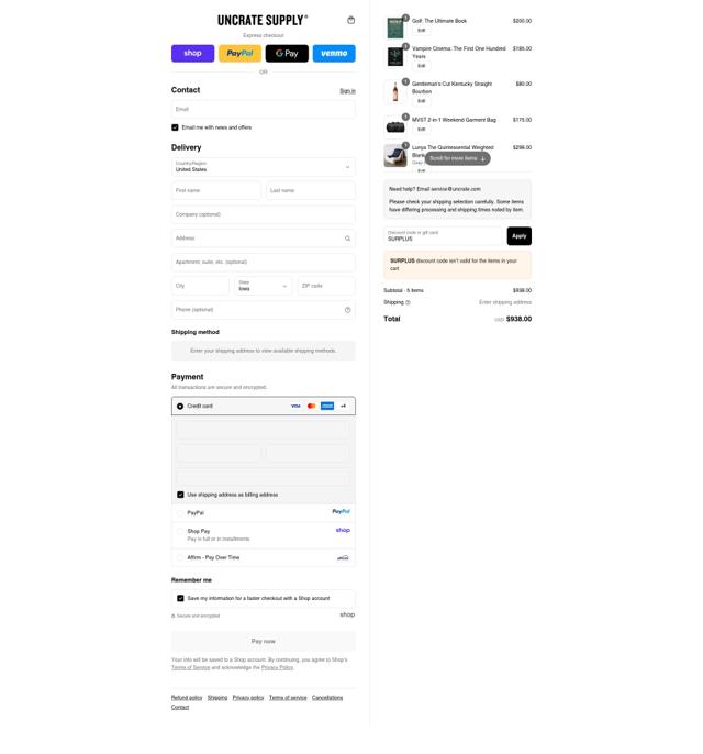 Uncrate checkout page showing Uncrate discount code box | Screenshot taken by SimplyCodes community member on Sep 11, 2025