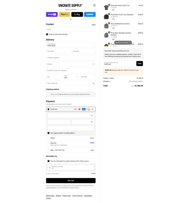 Uncrate checkout page showing Uncrate discount code box | Screenshot taken by SimplyCodes community member on Aug 21, 2025