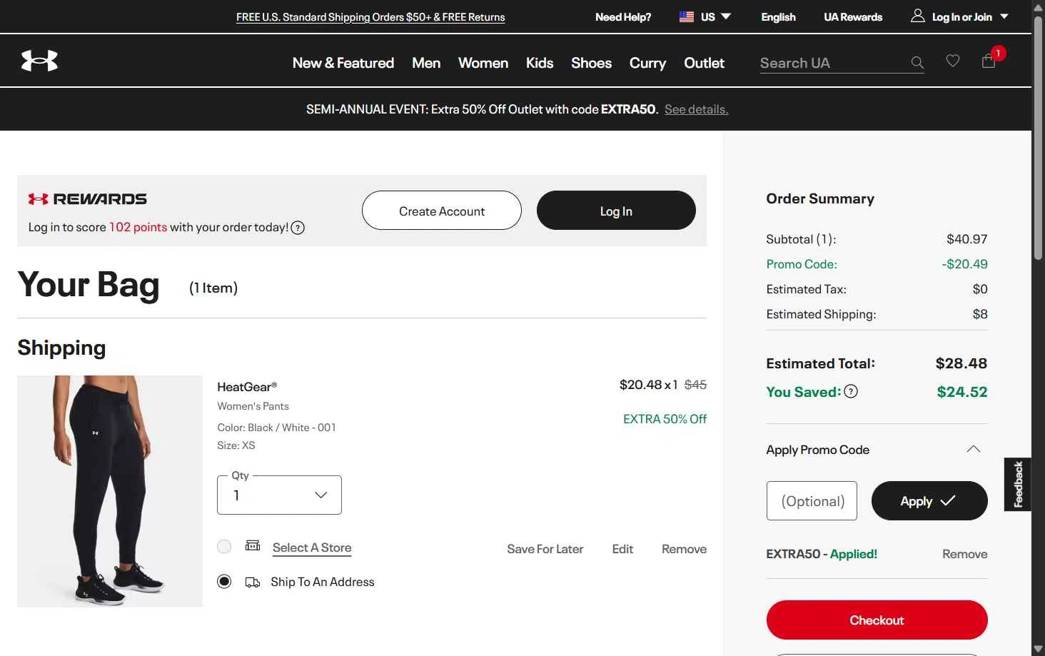 Under Armour checkout page showing Under Armour promo code box | Screenshot taken by SimplyCodes community member on Jan 23, 2026