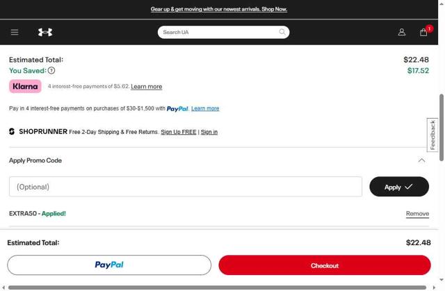 Under Armour checkout page showing Under Armour promo code box | Screenshot taken by SimplyCodes community member on Sep 13, 2025