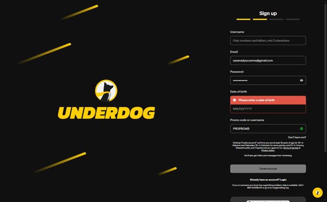 Underdog Fantasy checkout page showing Underdog Fantasy promo code box | Screenshot taken by SimplyCodes community member on Jul 26, 2025