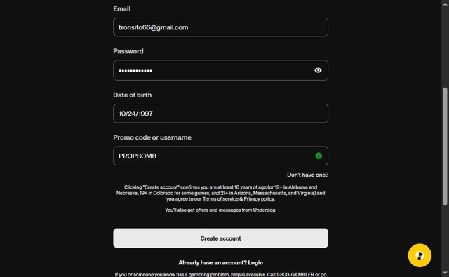 Underdog Fantasy checkout page showing Underdog Fantasy promo code box | Screenshot taken by SimplyCodes community member on Aug 25, 2025