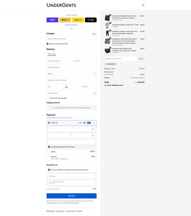 Undergents checkout page showing Undergents discount code box | Screenshot taken by SimplyCodes community member on Sep 12, 2025