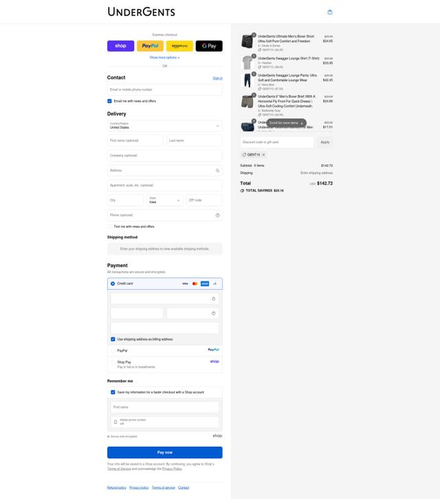 Undergents checkout page showing Undergents discount code box | Screenshot taken by SimplyCodes community member on Sep 12, 2025
