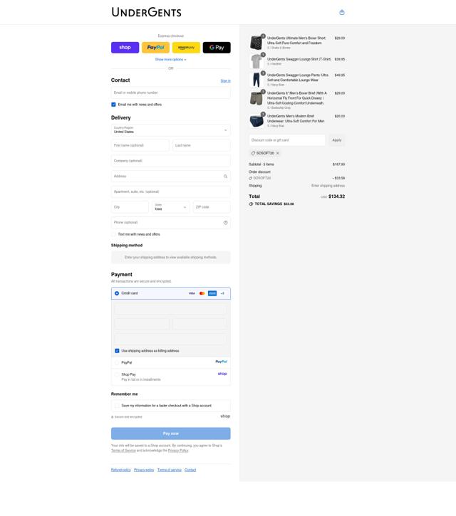 Undergents checkout page showing Undergents discount code box | Screenshot taken by SimplyCodes community member on Sep 12, 2025