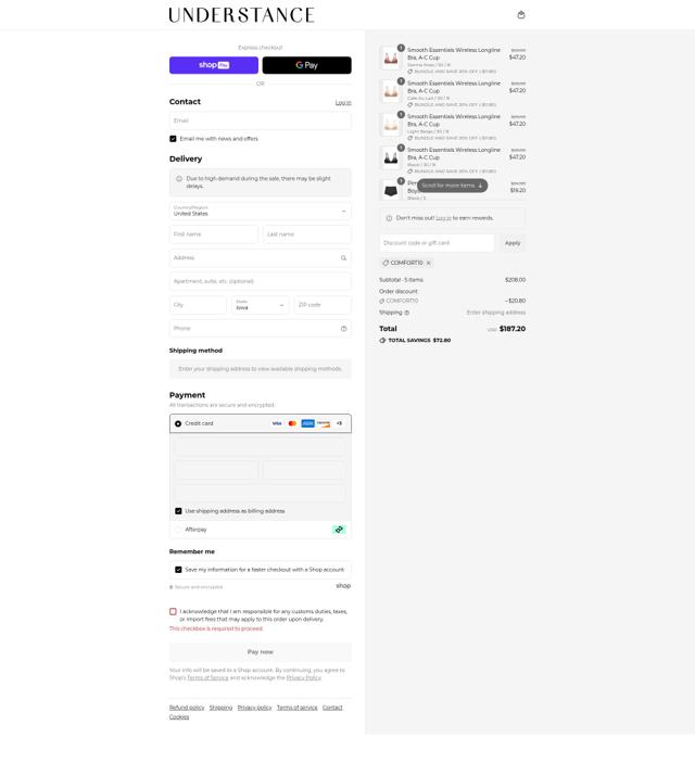 Understance checkout page showing Understance coupon code box | Screenshot taken by SimplyCodes community member on Aug 5, 2025