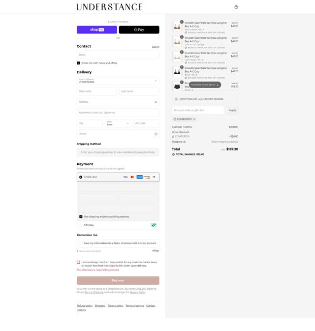 Understance checkout page showing Understance coupon code box | Screenshot taken by SimplyCodes community member on Aug 15, 2025
