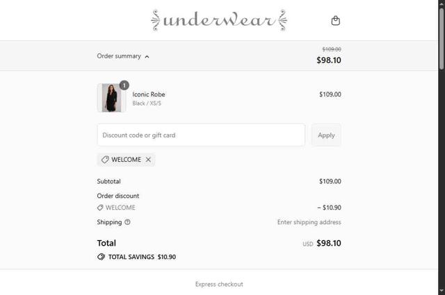 Underwear checkout page showing Underwear promo code box | Screenshot taken by SimplyCodes community member on Sep 8, 2025
