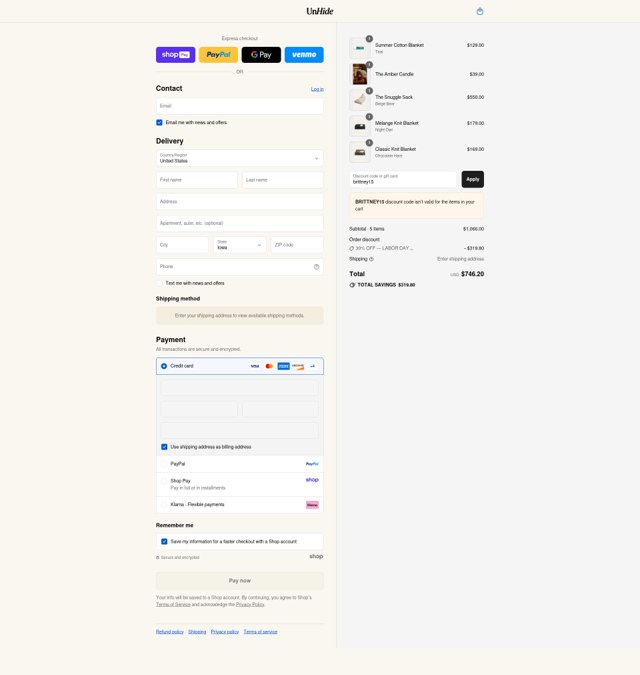 UnHide checkout page showing UnHide discount code box | Screenshot taken by SimplyCodes community member on Aug 28, 2025