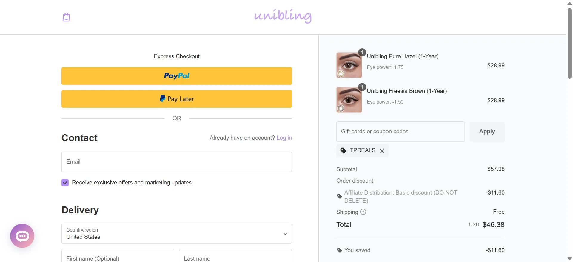 Unibling promo code screenshot showing code RBDEALS applied at Unibling checkout page. Uploaded by SimplyCodes community member SavvyLegend1053 on Jun 19, 2026