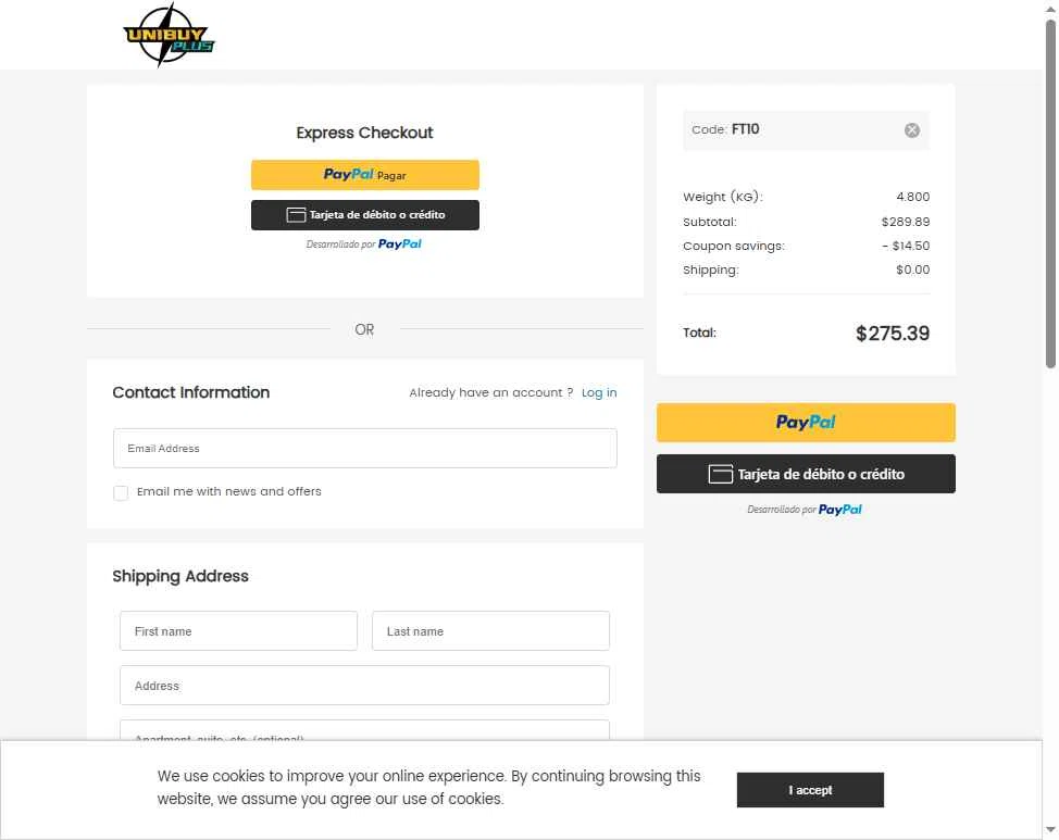 UnibuyPlus checkout page showing UnibuyPlus coupon code box | Screenshot taken by SimplyCodes community member on Oct 29, 2025