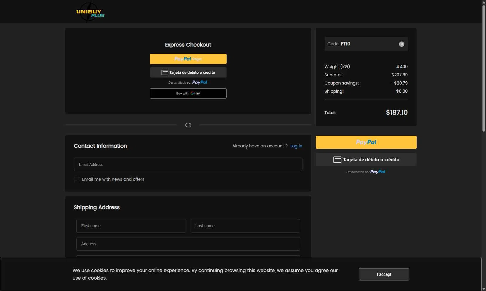 UnibuyPlus checkout page showing UnibuyPlus coupon code box | Screenshot taken by SimplyCodes community member on Jun 16, 2025