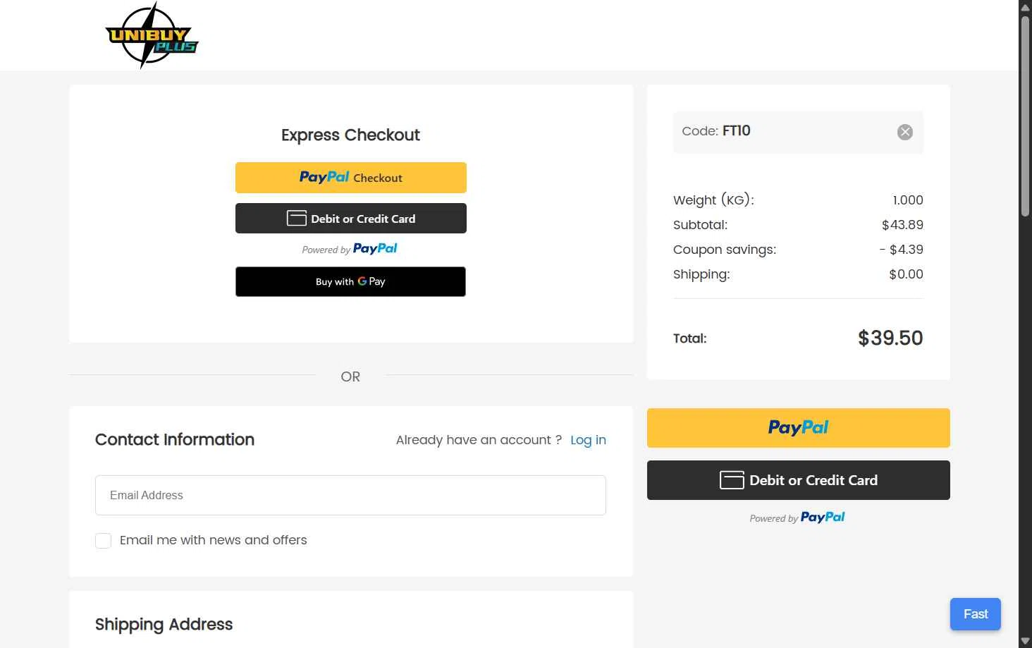 UnibuyPlus checkout page showing UnibuyPlus coupon code box | Screenshot taken by SimplyCodes community member on Jun 16, 2025