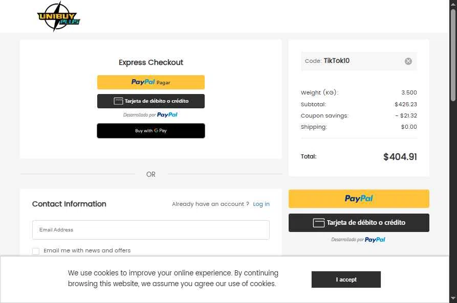 UnibuyPlus checkout page showing UnibuyPlus coupon code box | Screenshot taken by SimplyCodes community member on Aug 19, 2025