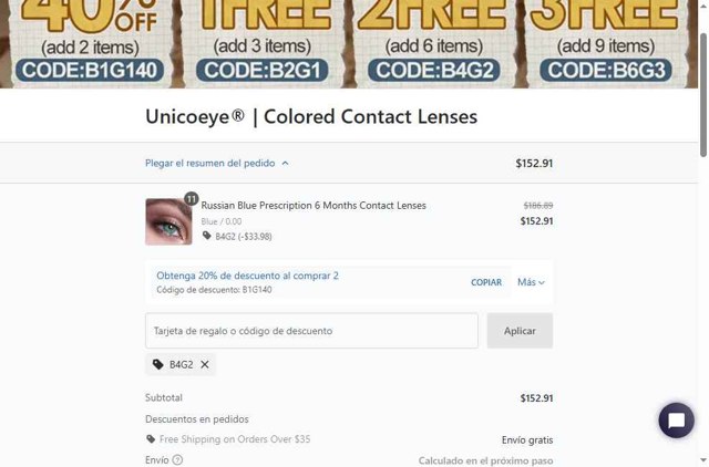 Unicoeye checkout page showing Unicoeye coupon code box | Screenshot taken by SimplyCodes community member on Aug 30, 2025