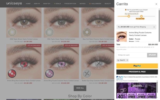 Unicoeye checkout page showing Unicoeye coupon code box | Screenshot taken by SimplyCodes community member on Sep 8, 2025