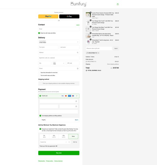 Unifury checkout page showing Unifury discount code box | Screenshot taken by SimplyCodes community member on Sep 4, 2025
