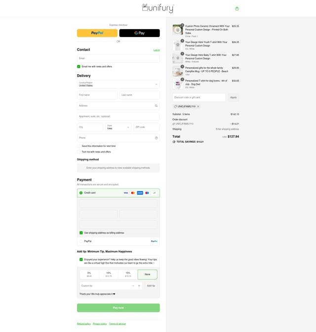 Unifury checkout page showing Unifury discount code box | Screenshot taken by SimplyCodes community member on Aug 27, 2025