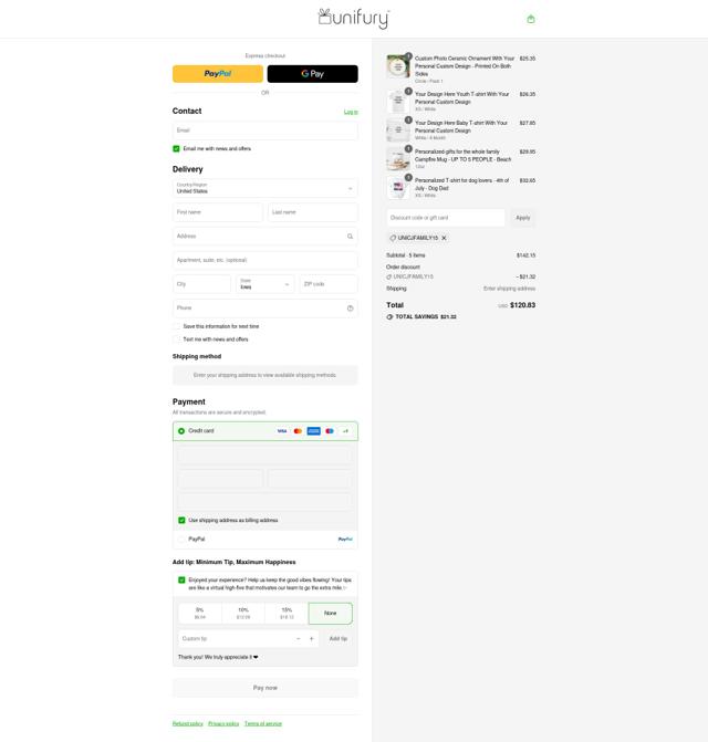 Unifury checkout page showing Unifury discount code box | Screenshot taken by SimplyCodes community member on Sep 9, 2025