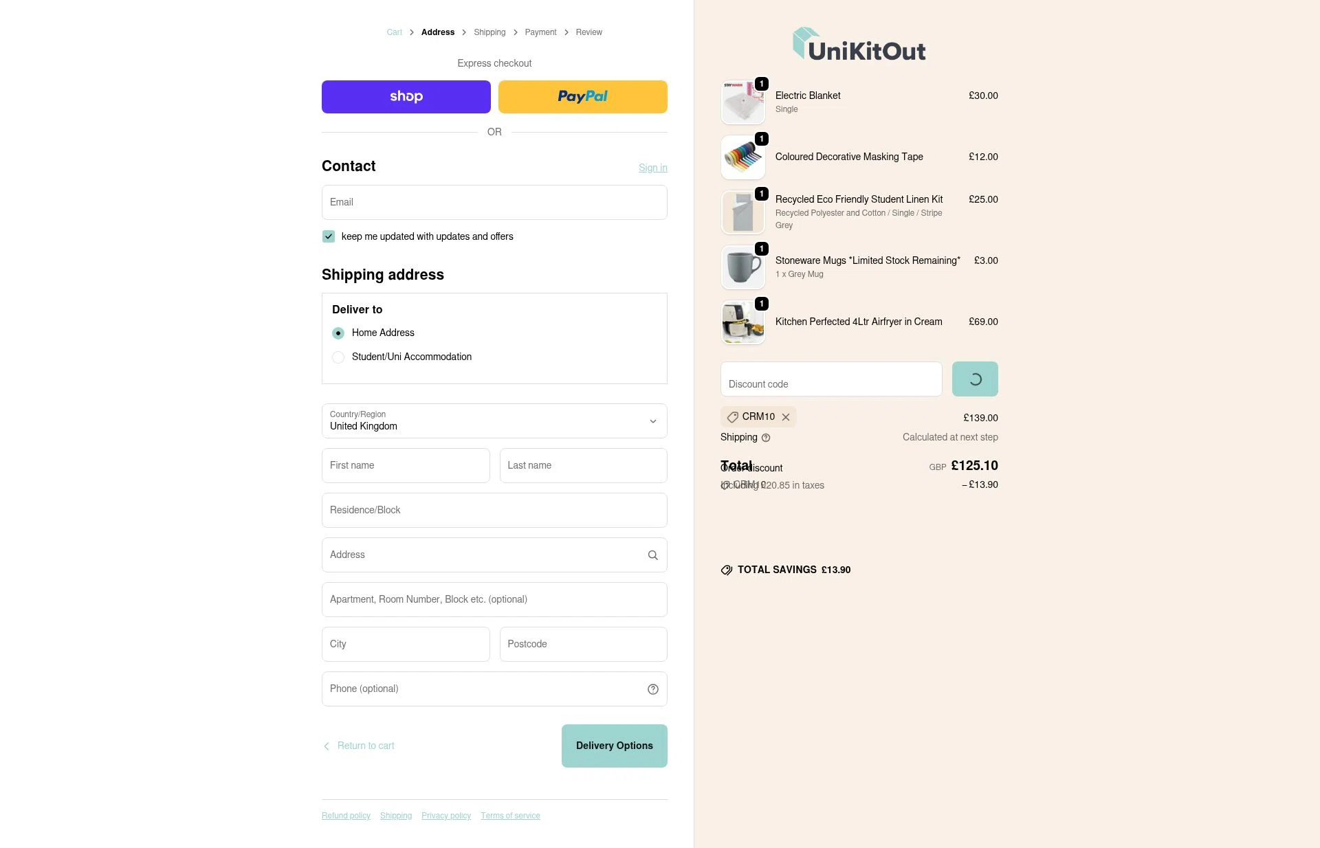 UniKitOut checkout page showing UniKitOut discount code box | Screenshot taken by SimplyCodes community member on Jan 8, 2026